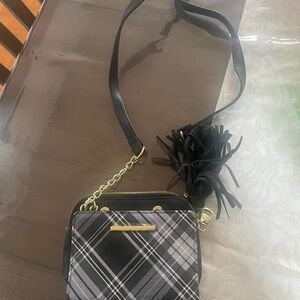 Steve Madden Black and Gray Plaid Crossbody Bag